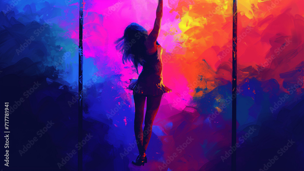 Neon Luminescence: A Watercolor Rendition of a Pole Dancer