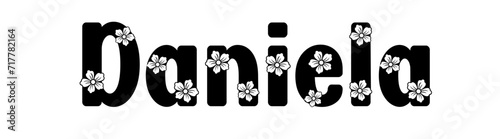 Daniela - black Color - written with engraved typical Hawaiian hibiscus flowers- ideal for websites, e-mail, sublimation greetings, banners, cards, t-shirt, sweatshirt, prints, cricut,