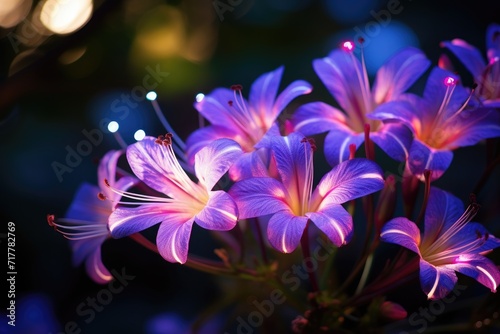 Tropical Twilight  Shoot vibrant tropical flowers with the last light of the day and bokeh lights mimicking fireflies.