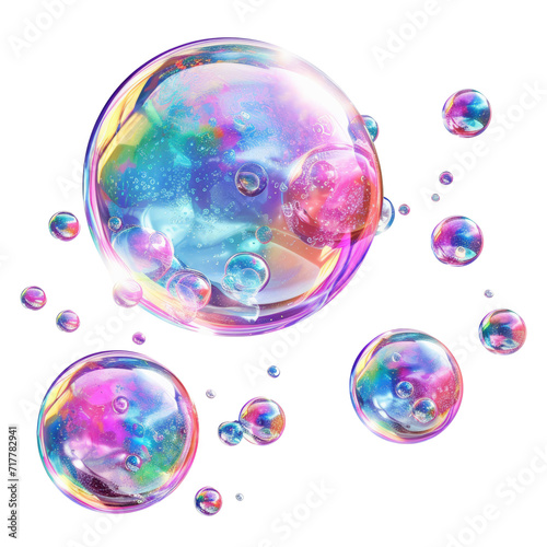 Colorful Soap Bubbles Isolated on Transparent or White Background, PNG