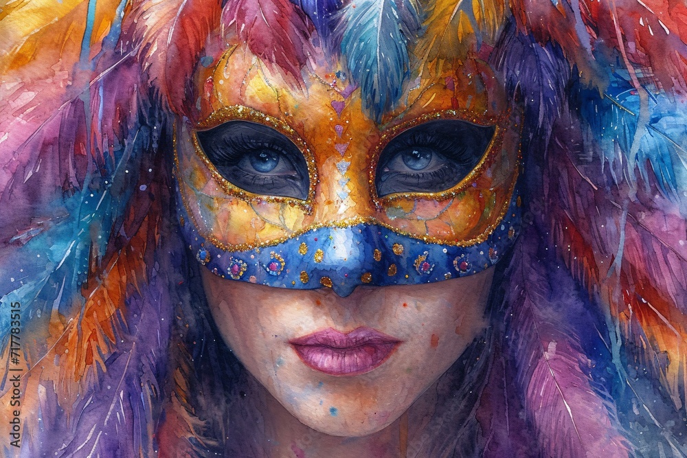 Mardi Gras Masked Marvel: Colorful Carnival Costume Generative AI