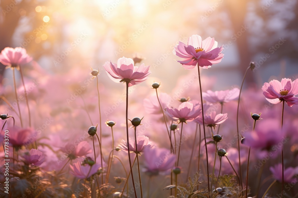 Fototapeta premium Mystical Mist: Shoot flowers in the morning mist.