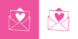 Logo del día de San Valentín. Mensaje de amor. Silueta de corazón en carta en sobre abierto para su uso en felicitaciones y tarjetas