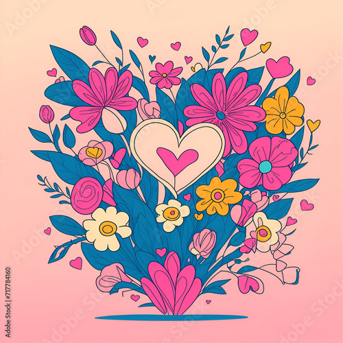 Heart-shaped colorful bouquet of flowers
