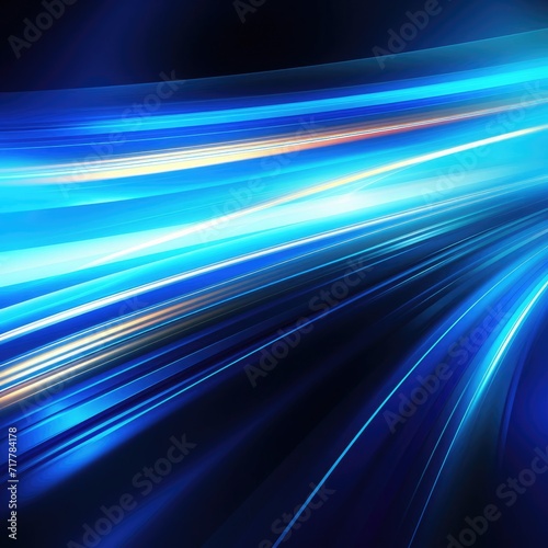 Futuristic high-speed movement with blue rays of light on an abstract background