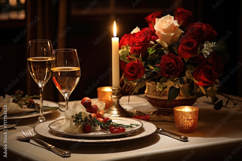 Candle-lit Dinner: Arrange flowers as if they're part of a romantic candle-lit dinner setup.