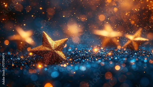 Golden Star in a Blue Ocean of Glitter: A Sparkling Celebration of the New Year Generative AI