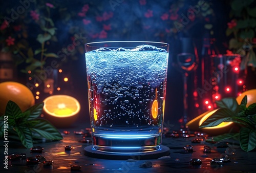 Sparkling Blue Fizz: A Glass of Freshly Squeezed Juice Generative AI
