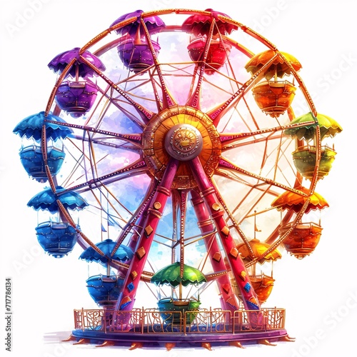 Rainbow Carousel: A Colorful Ride for All Seasons Generative AI photo