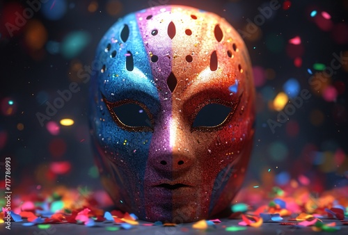 Colorful Mardi Gras Mask Generative AI photo