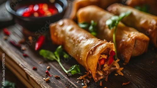 A plate of Spring Rolls photo