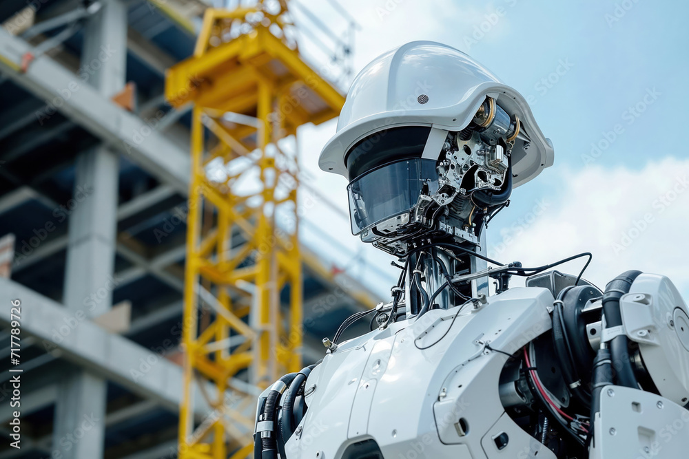 Fototapeta premium Robotic Engineer Overseeing Construction