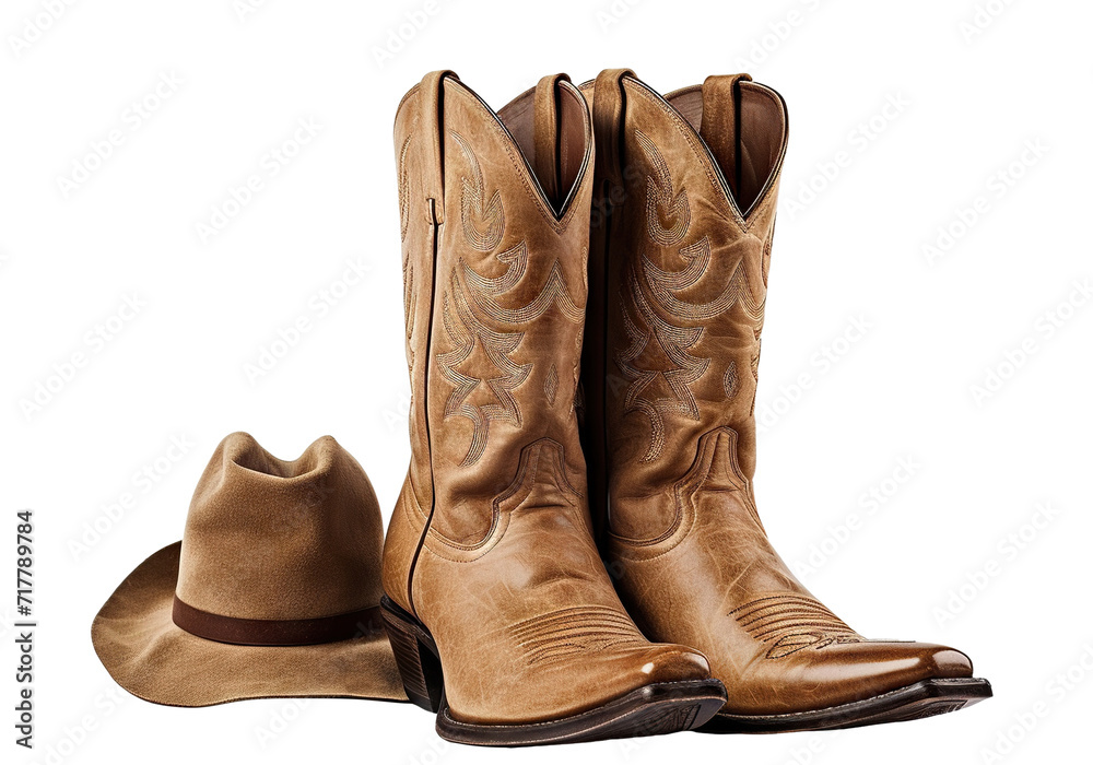 Cowboy leather boots and a hat, cut out Cowboy leather boots and a hat, cut out