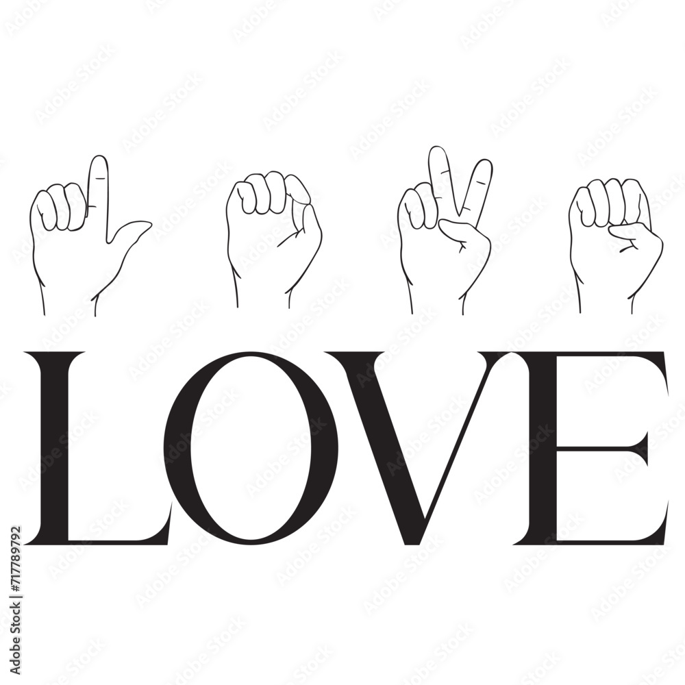 Fototapeta premium love hand sign language letter hand design lettering laser cut vector text 