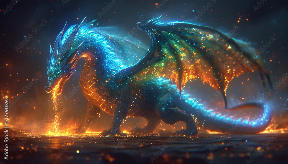 Glowing Dragon in the Dark: A Fantasy Artwork for the Month of April Generative AI