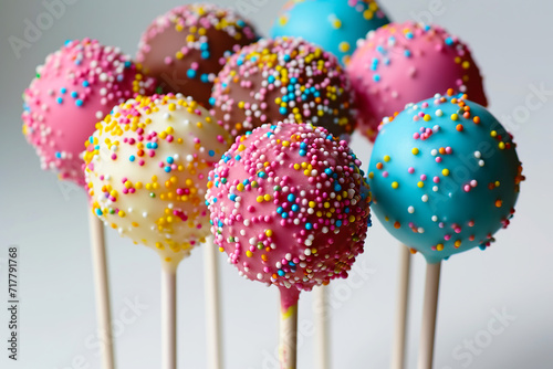 Colorful cake pops on white background