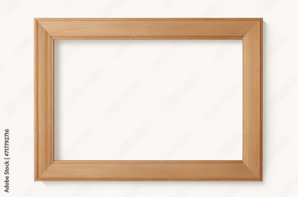 Marco vertical rectangular fino de madera clara colgado en una pared con textura blanca, plano, vista superior, ilustración 3D. Marco vertical rectangular fino de madera clara colgado en una pared con textura blanca, plano, vista superior, ilustración 3D.