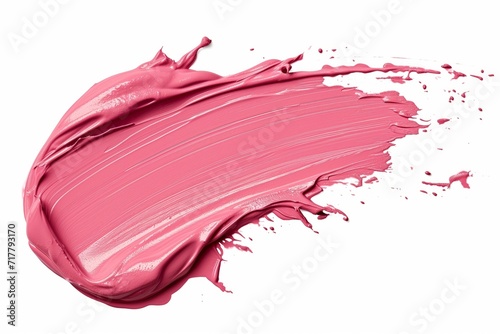 Vivid pink lipstick smear swatch isolated on white background, high gloss