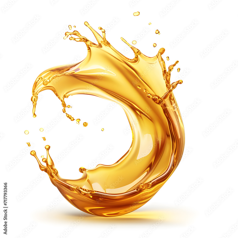 Fototapeta premium Yellow beer, oil or juice splash. Realistic liquid beverage swirl isolated on white background