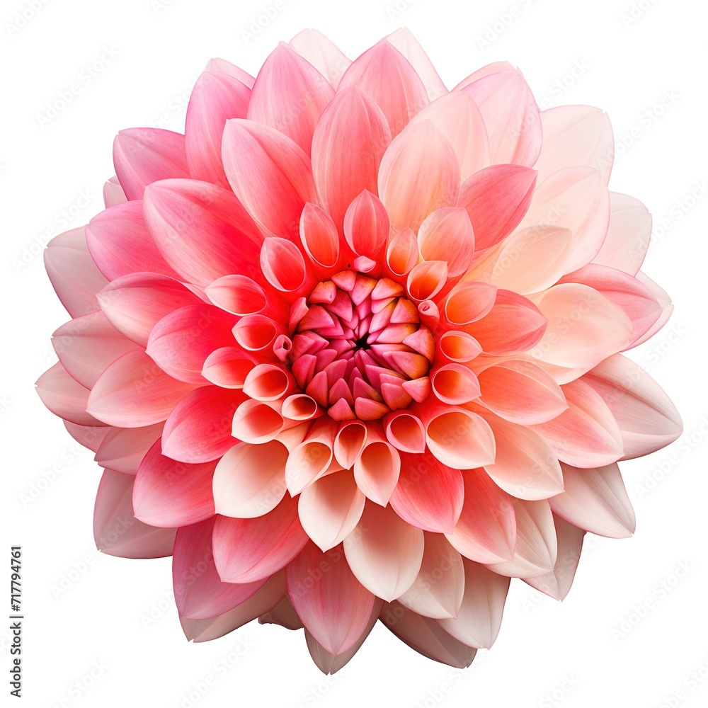 A single piece of dahlia top view isolated on white background