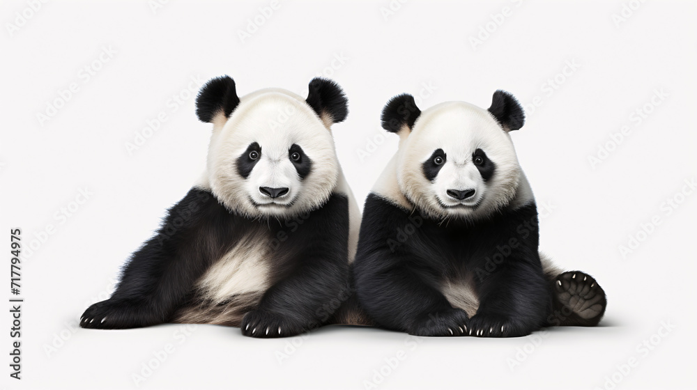 Two giant panda sitting isolated on white background. 3D illustration. Two giant panda sitting isolated on white background. 3D illustration.
