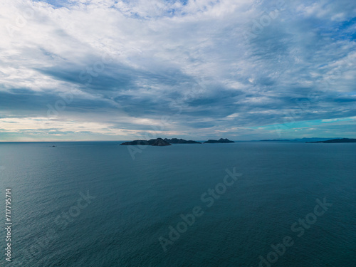 Cíes Serenity: A Breathtaking Aerial Glimpse of Remote Islands on the Horizon