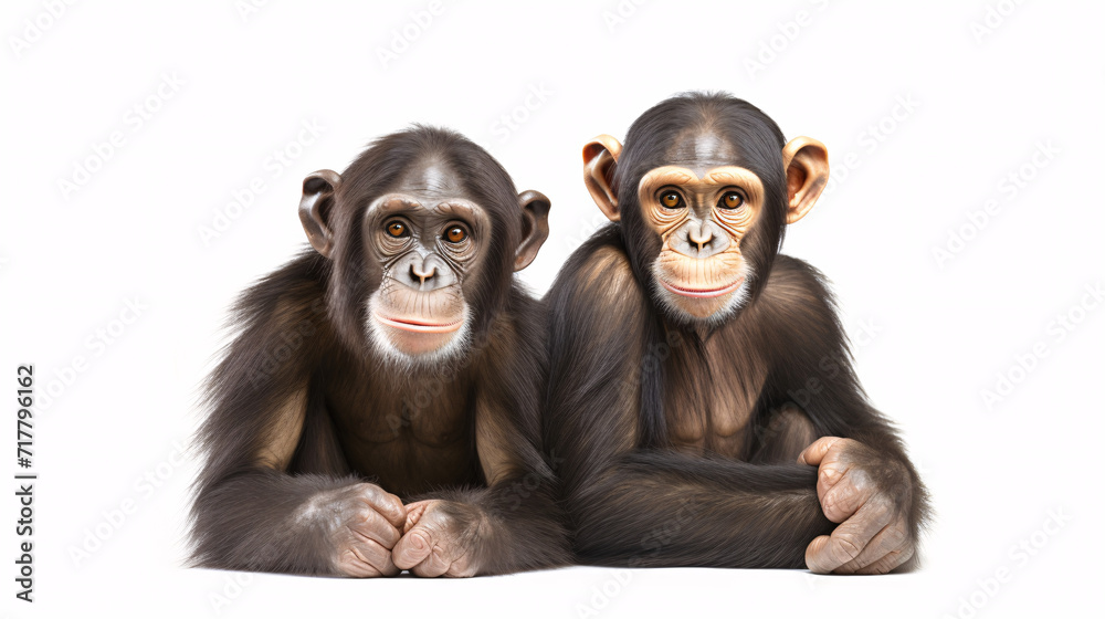 Chimpanzee family isolated on white background. 3D illustration. Chimpanzee family isolated on white background. 3D illustration.