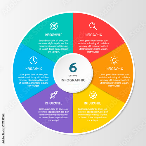 Circle shape infographic chart template with 6 options.	