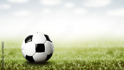 Dynamic Contrast  Black and White Soccer and Football Ball on the Field - Horizontal Sport Theme for Posters  Greeting Cards  and Headers