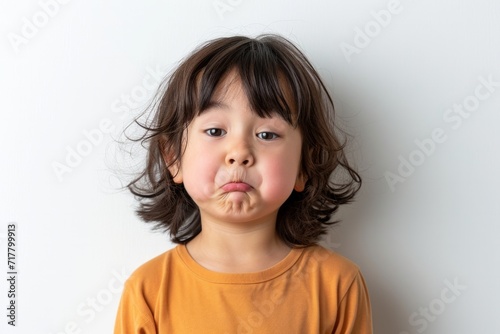 Child making silly faces, white background photo