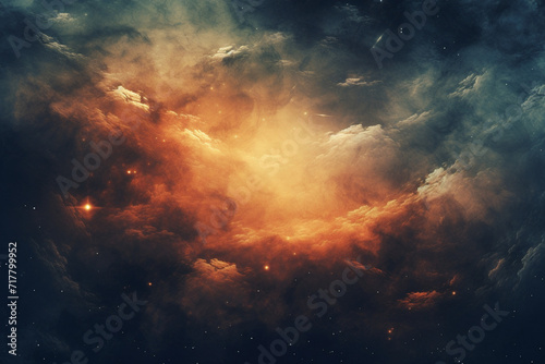 Setting sun in the clouds, space, abstract background Generation AI