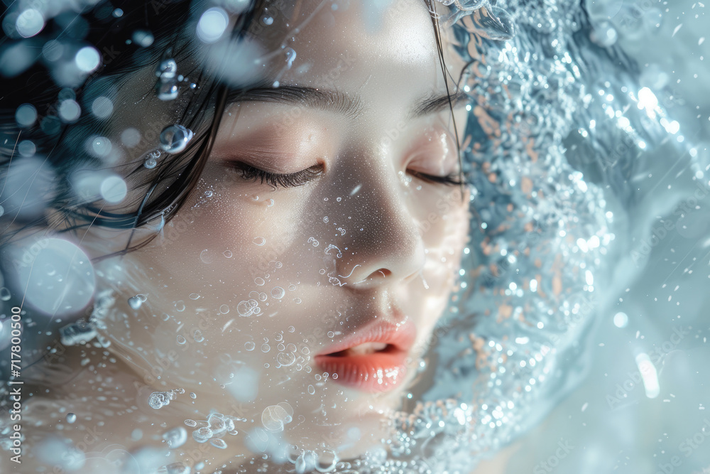 korean beautiful woman under the water