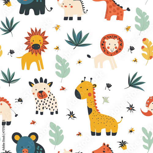 seamless pattern with giraffe and animals