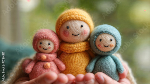Handcrafted Woolen Family Figurines in Pastel Colors