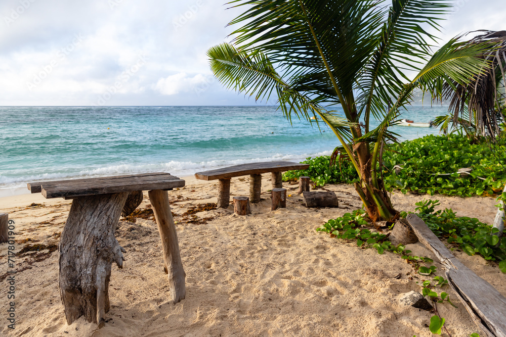 Anse Royale beach view on a summer day, Seychelles. Coastal landscape