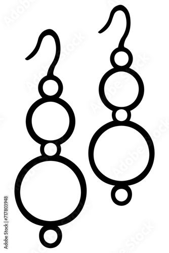 Pair of long earrings. Beaded ear ornament. Sketch. Vector illustration. Precious item with a hook. Outline on isolated background. Coloring book for children. Fashion jewelry. Idea for web design