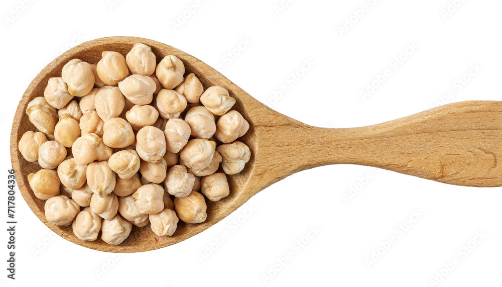 Chickpeas in wooden spoon isolated on transparent background. Top view. Chickpeas in wooden spoon isolated on transparent background. Top view.