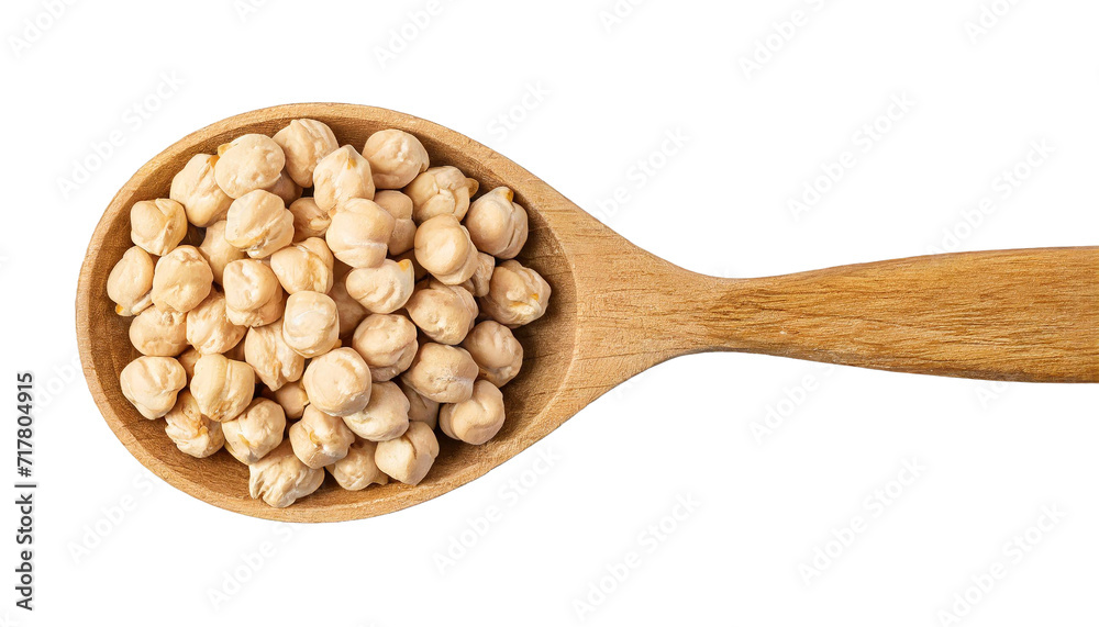 Chickpeas in wooden spoon isolated on transparent background. Top view. Chickpeas in wooden spoon isolated on transparent background. Top view.