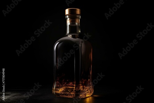 Bottle of liquor on black background. Generative AI