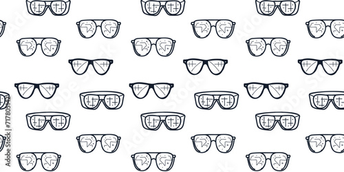Seamless pattern with glasses  doodle  linear vector illustration in cartoon style