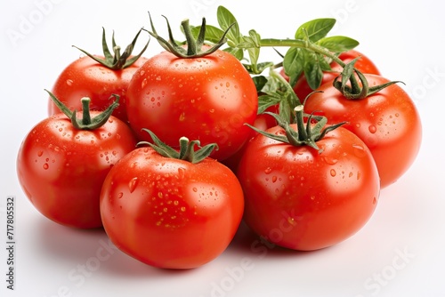 big red tomatoes with water drops isolated on white background.