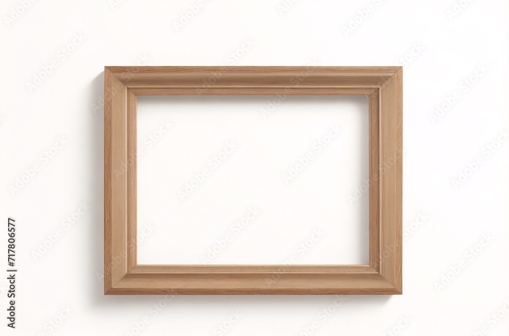 Marco vertical rectangular fino de madera clara colgado en una pared con textura blanca, plano, vista superior, ilustración 3D. Marco vertical rectangular fino de madera clara colgado en una pared con textura blanca, plano, vista superior, ilustración 3D.