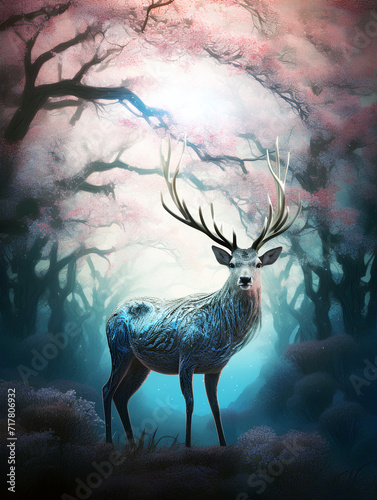 magestic white stag standing amongst tress photo