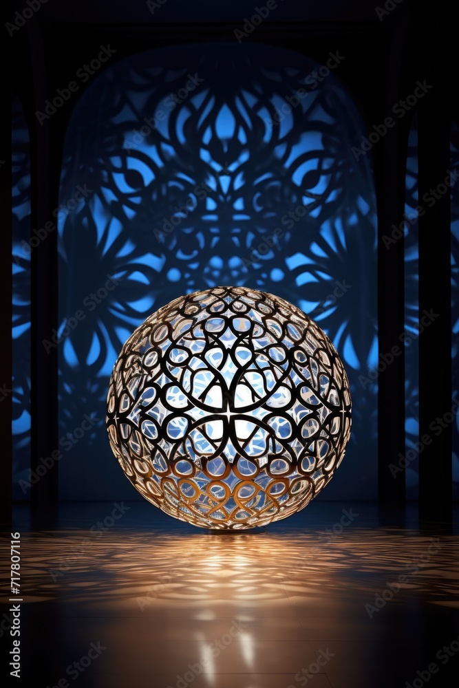 Obraz premium Islamic golden background arabic in the room, luminous luxury 3d orb, background for islamic event.