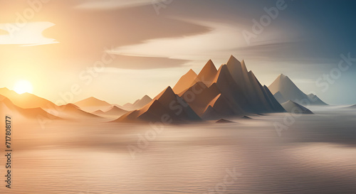 Illustration of an abstract sea and mountains background.