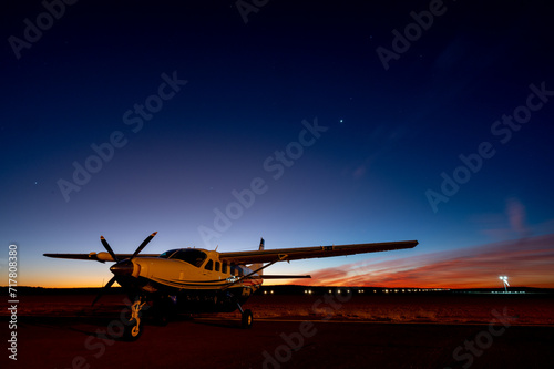 Light aeroplane at dusk