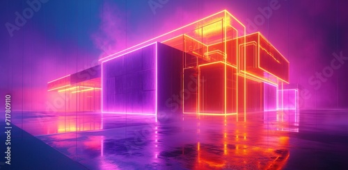 futuristic illuminated house on street futuristic lighting