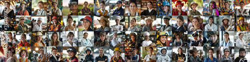 Panorama of workplace portraits of women in different professions photo