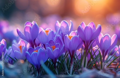 purple crocus blooming in a spring garden