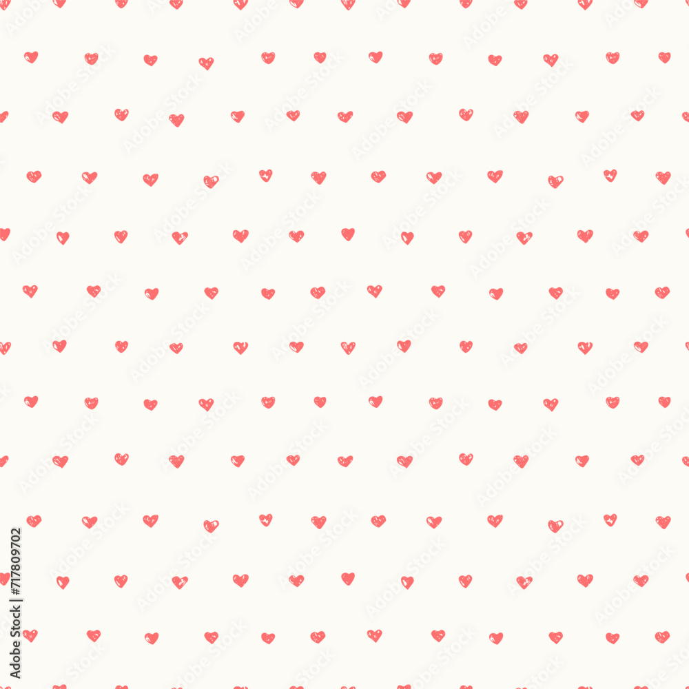Hand drawn ink doodle naive style seamless pattern with red hearts. Hand drawn ink doodle naive style seamless pattern with red hearts.
